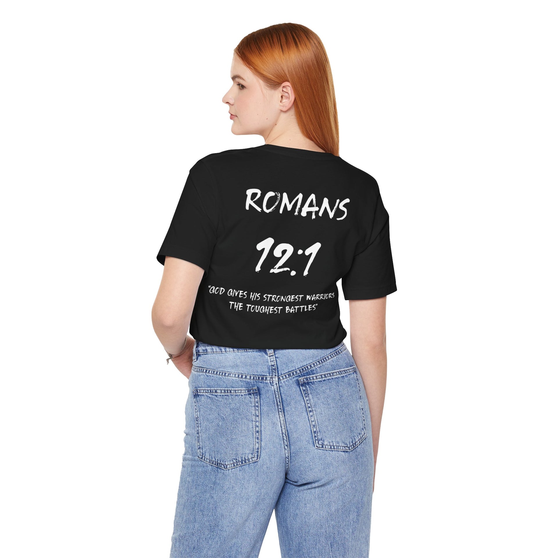 Romans 12:1 Inspirational Bible Verse Tee-White Letters
