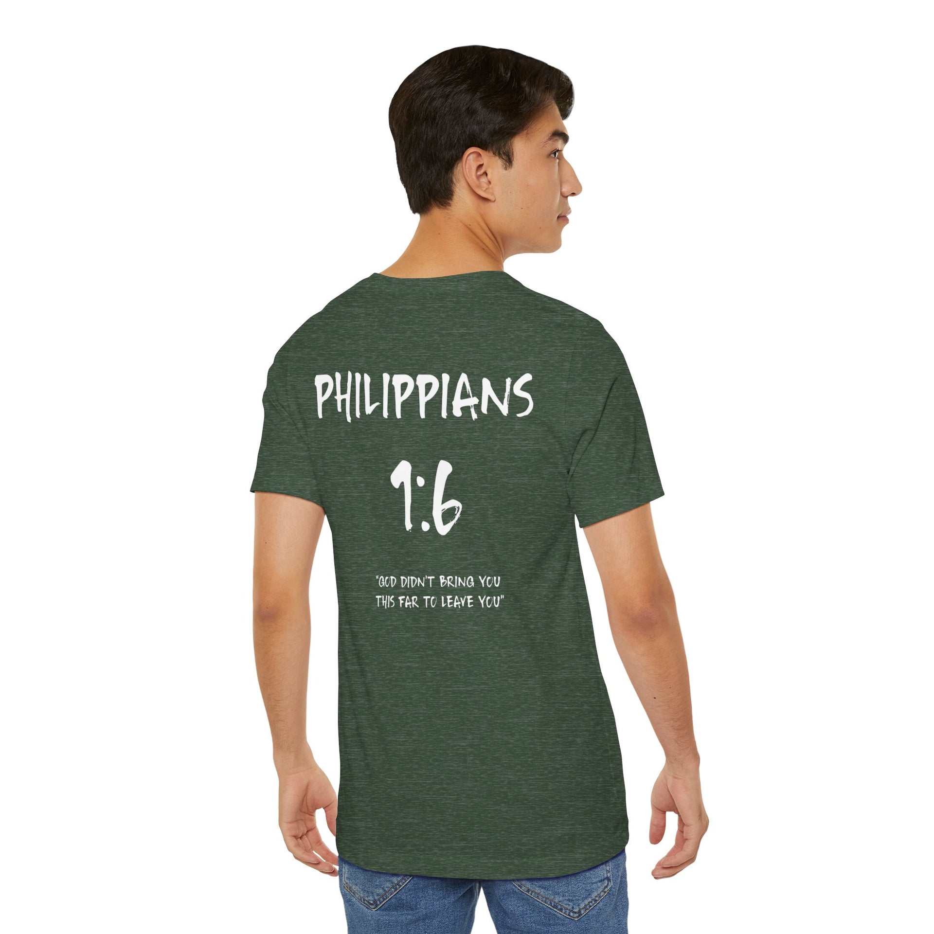 Philippians 1:6 Inspirational Bible Verse Tee-White Letters