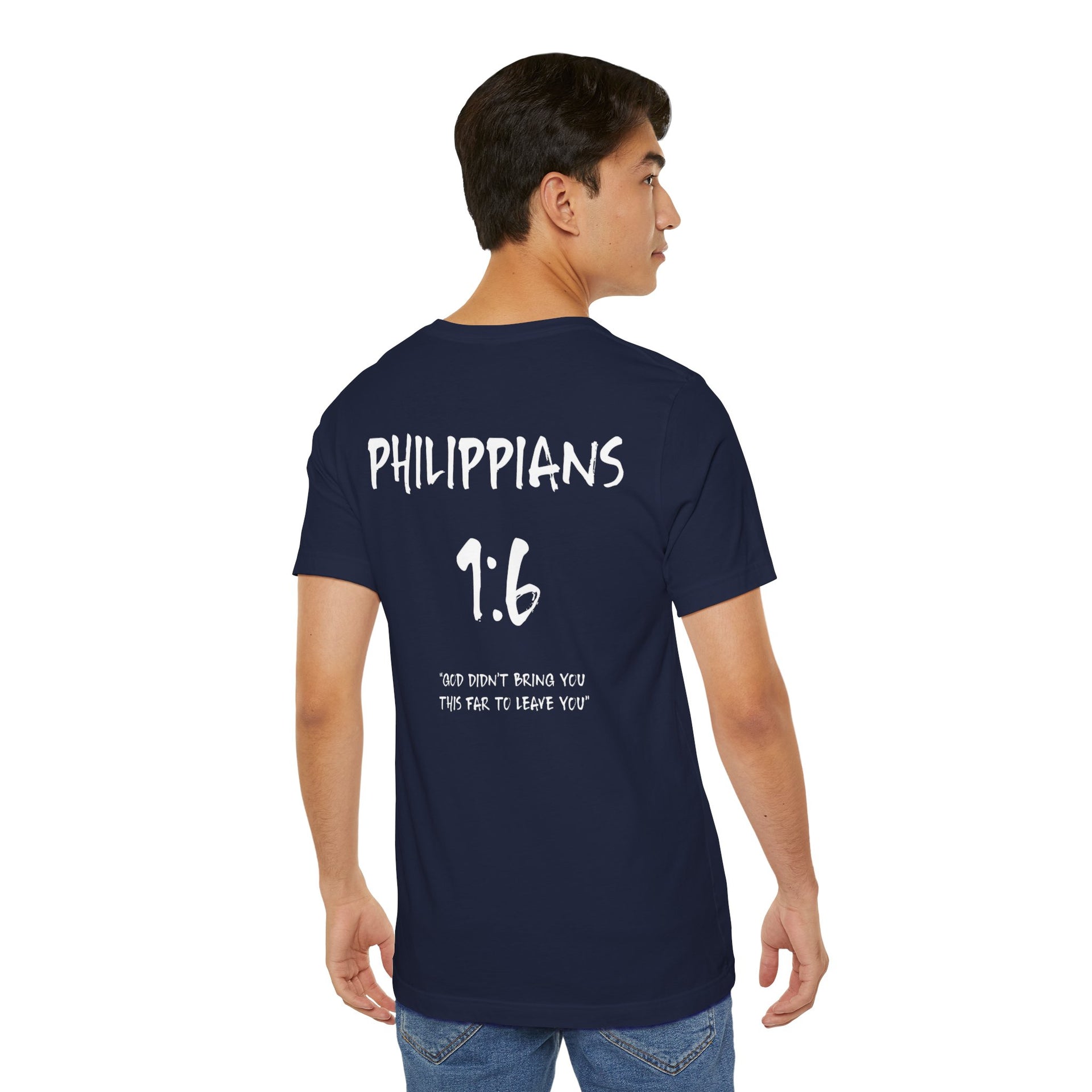 Philippians 1:6 Inspirational Bible Verse Tee-White Letters