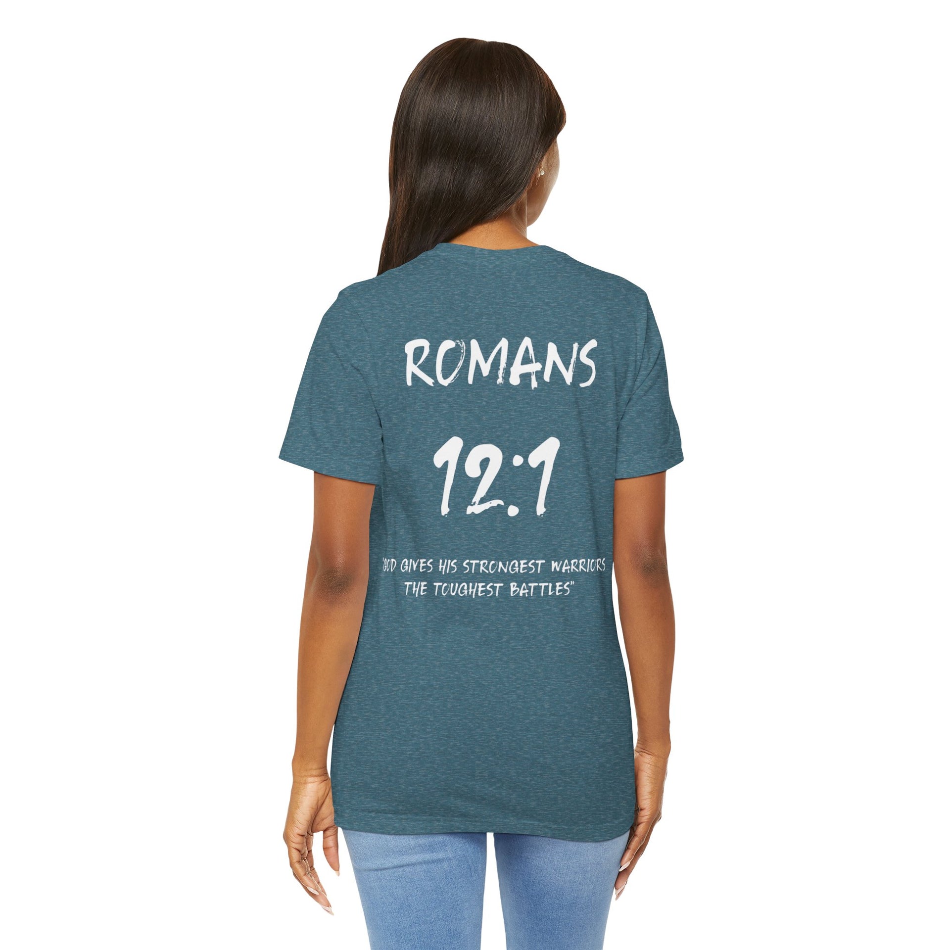 White Letters-Romans 12:1 "God gives his strongest warriors" Inspirational Bible Verse Unisex T-Shirt