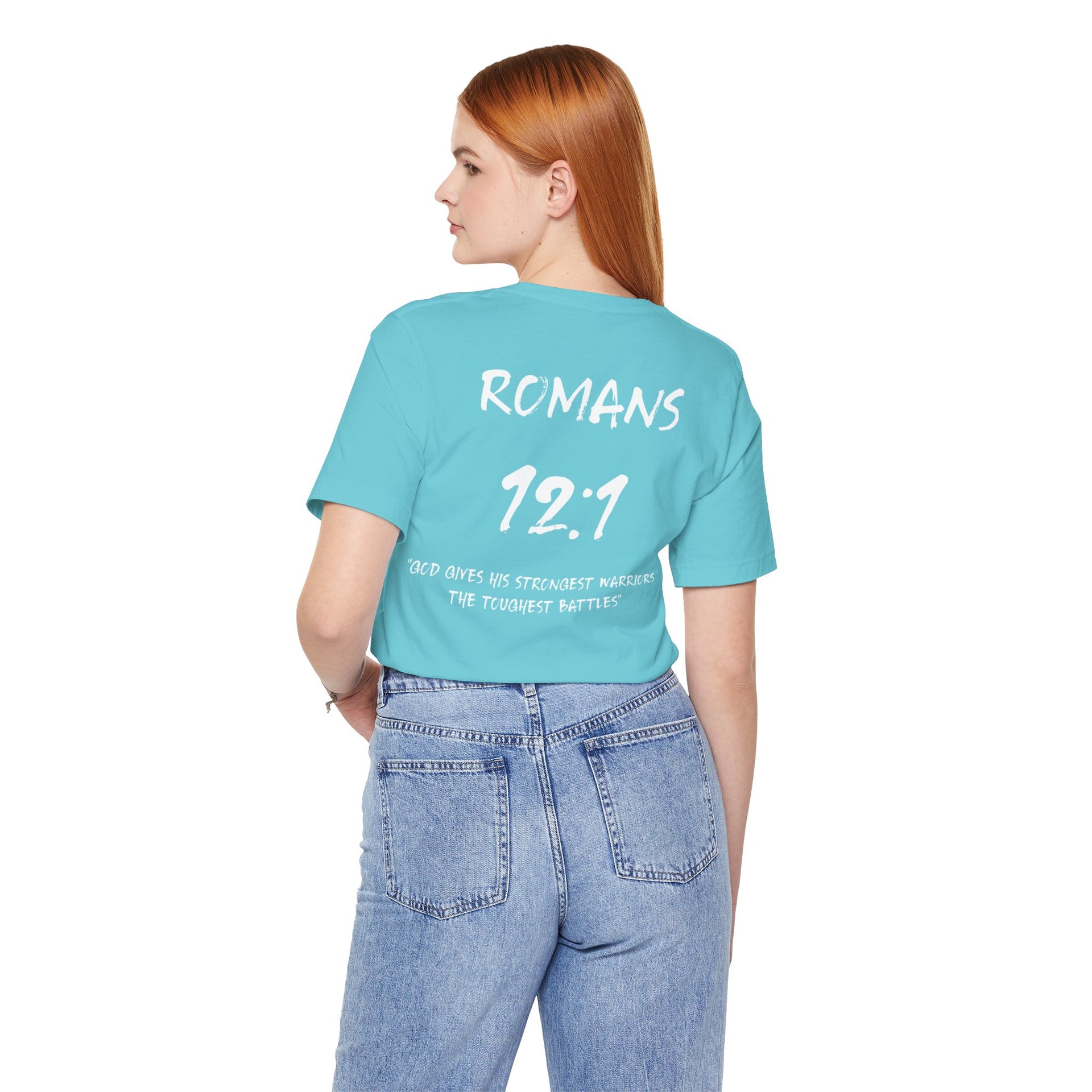 Romans 12:1 Inspirational Bible Verse Tee-White Letters