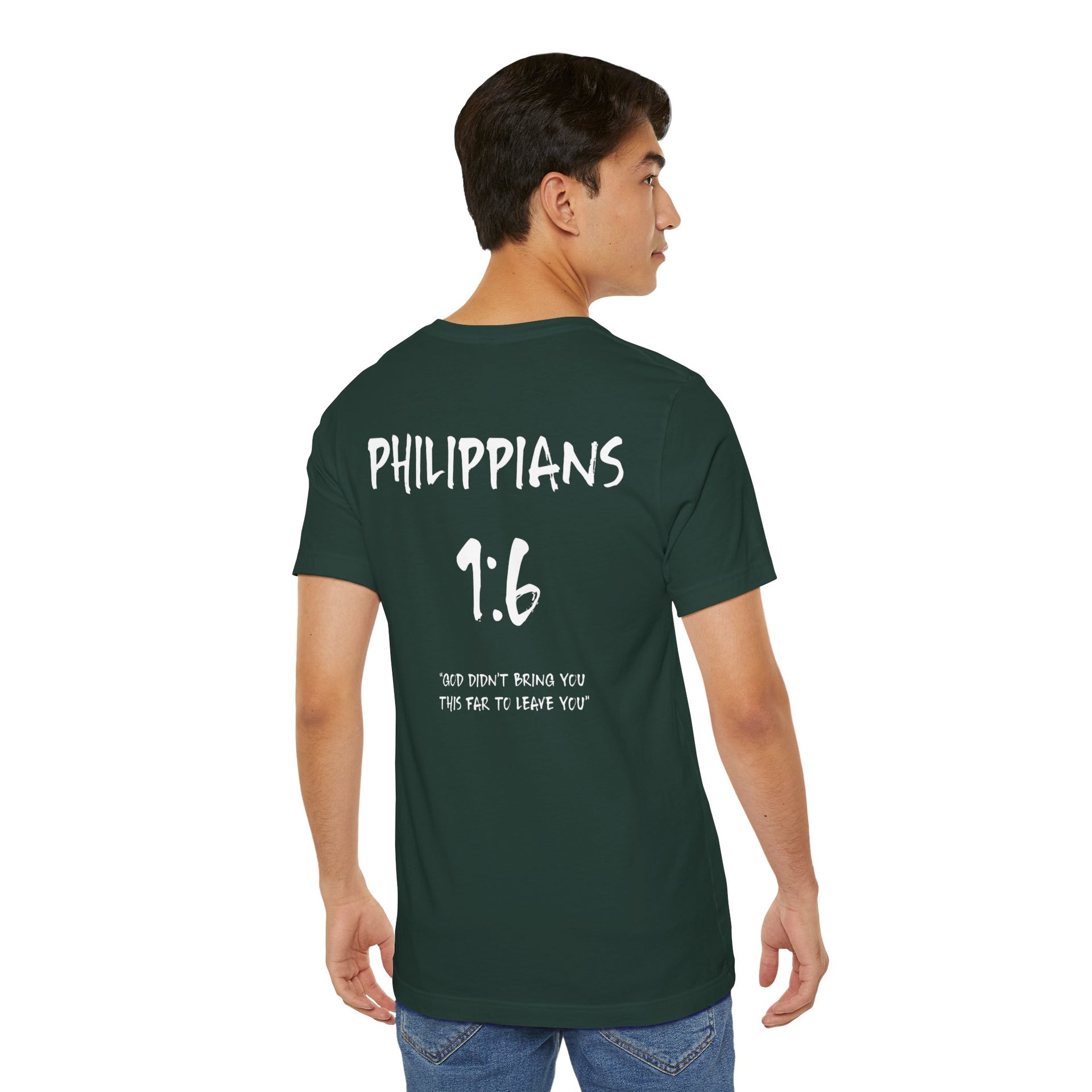 Philippians 1:6 Inspirational Bible Verse Tee-White Letters