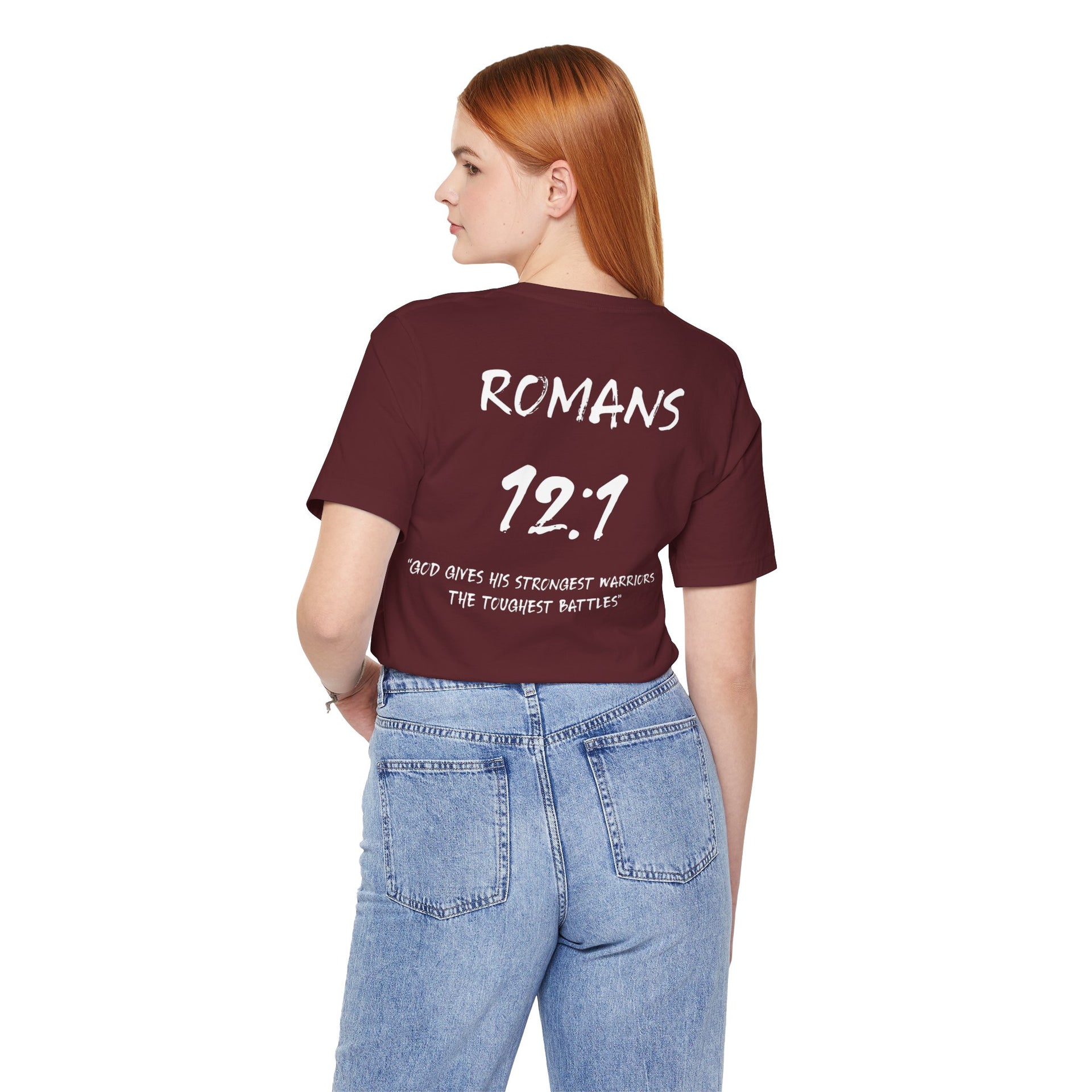 Romans 12:1 Inspirational Bible Verse Tee-White Letters
