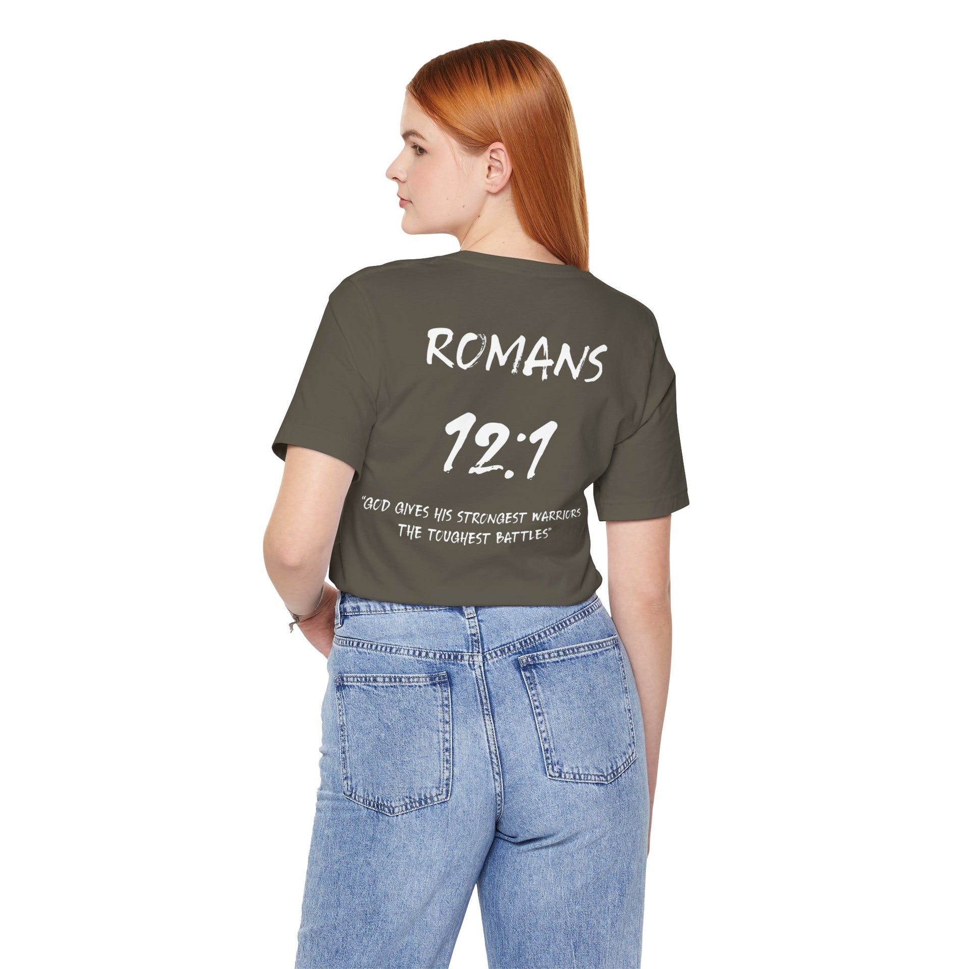 Romans 12:1 Inspirational Bible Verse Tee-White Letters