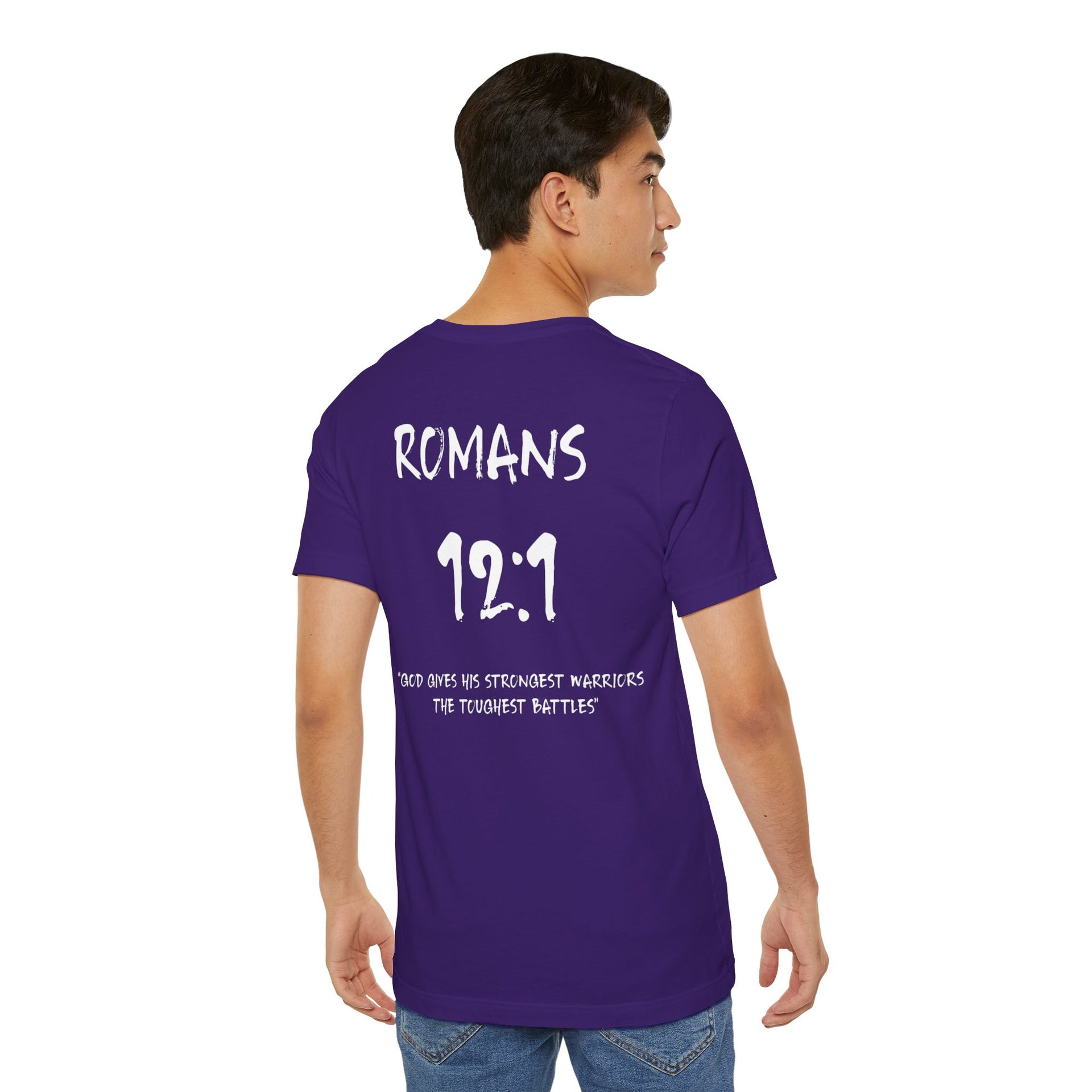 White Letters-Romans 12:1 "God gives his strongest warriors" Inspirational Bible Verse Unisex T-Shirt