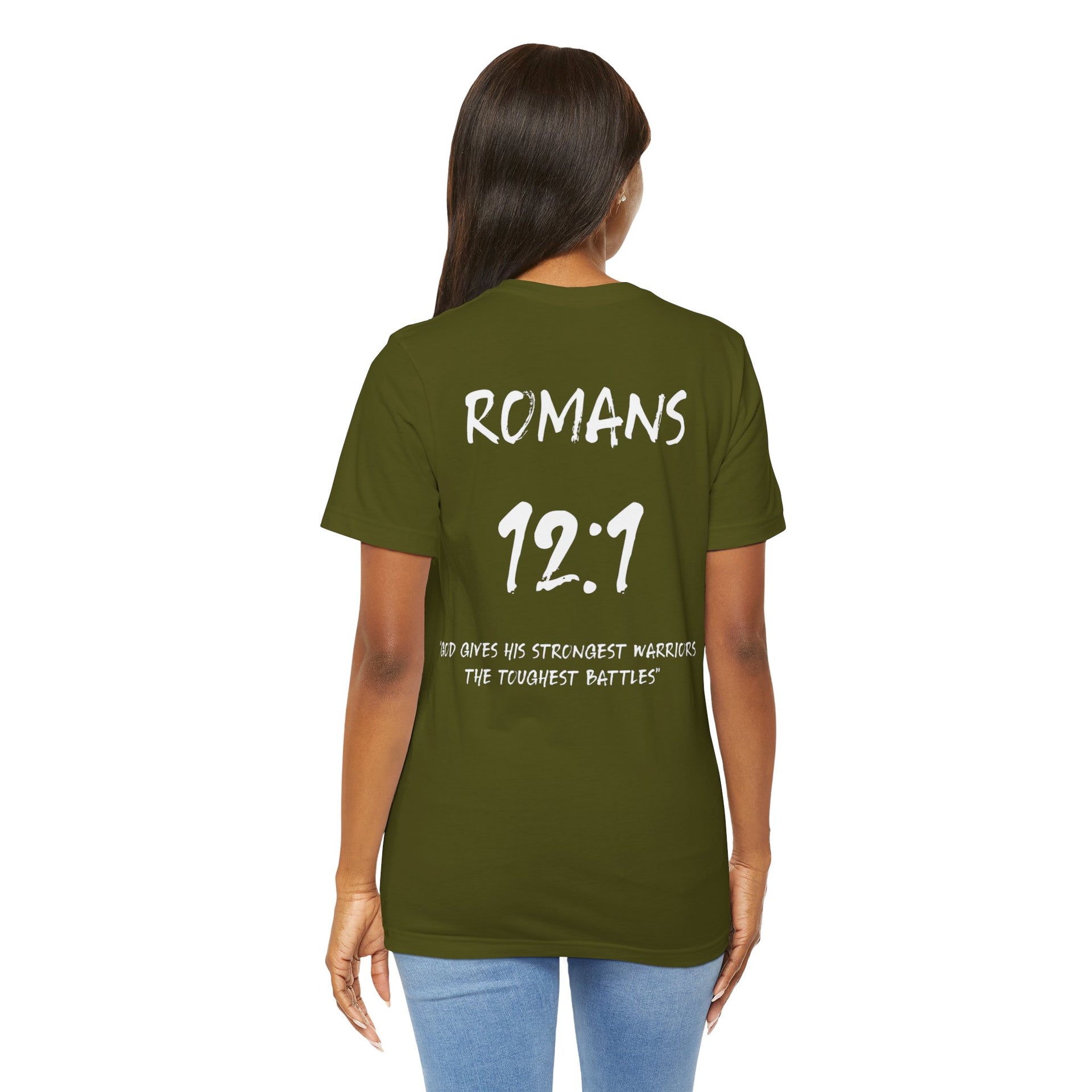 White Letters-Romans 12:1 "God gives his strongest warriors" Inspirational Bible Verse Unisex T-Shirt