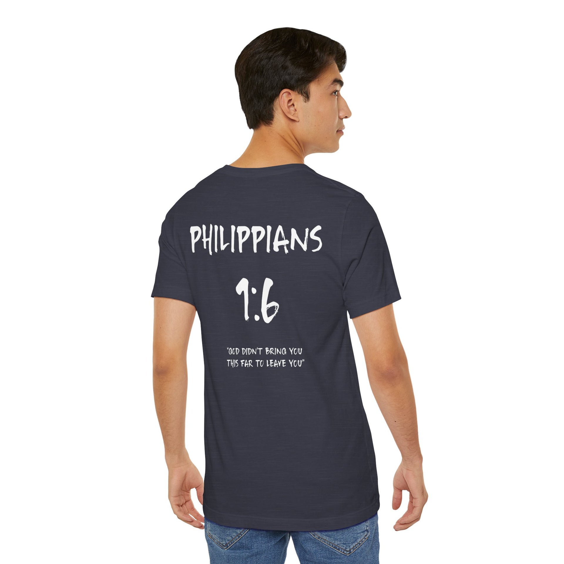 Philippians 1:6 Inspirational Bible Verse Tee-White Letters